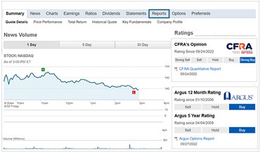 Screenshot of new Argus and CFRA reports | Advisor Services