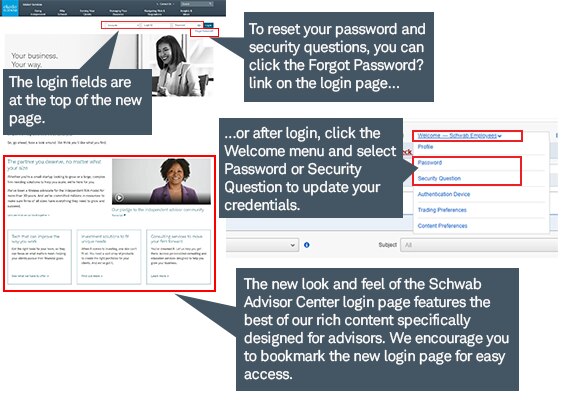 To reset your password and security questions, you can click the Forgot Password link on the login page. Or, after login, click the Welcome menu and select Password or Security Question to update your credentials.