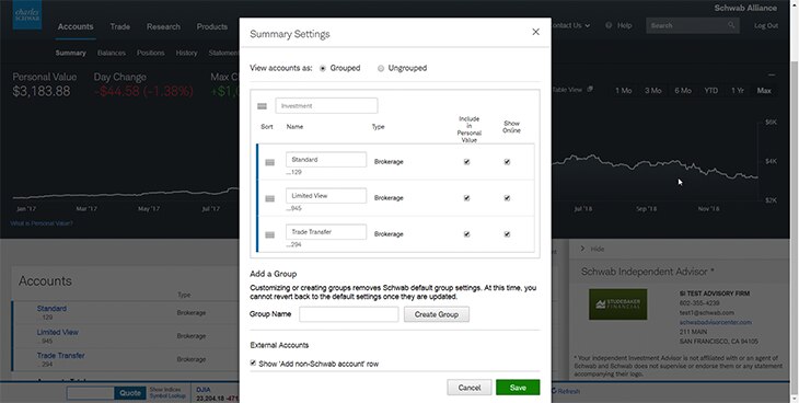 Clients can now create custom account groups in Schwab Alliance