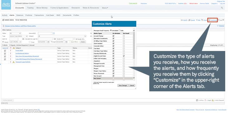 Check your preferences to ensure you are receiving alerts on your clients’ accounts