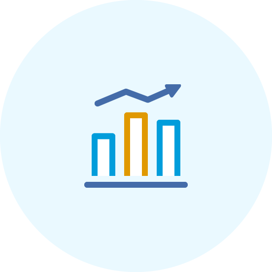 A bar chart with an arrow over top