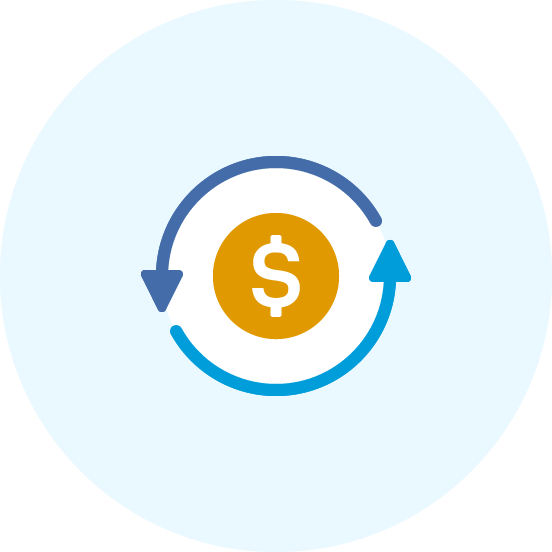 A money symbol encircled by two arrows