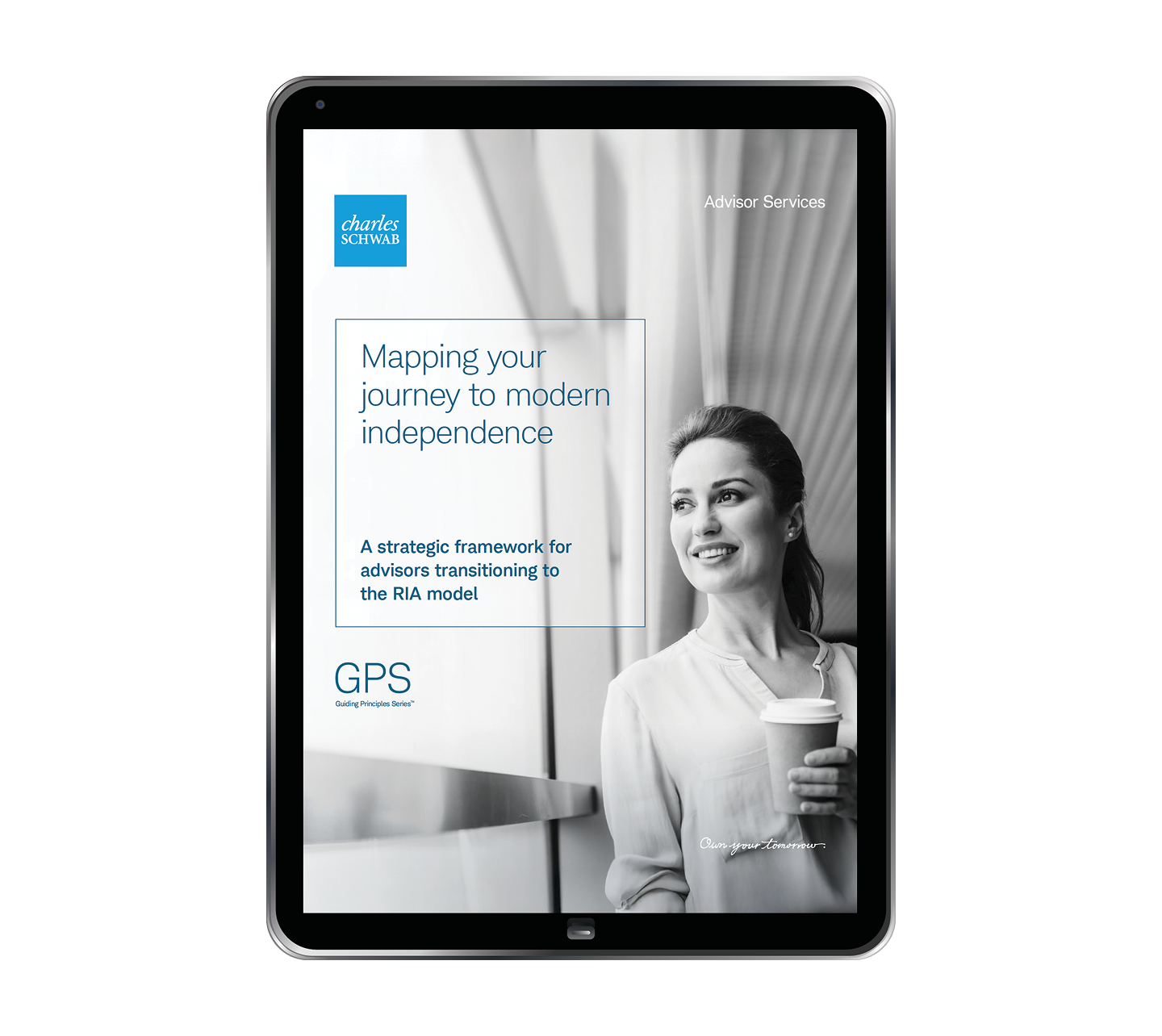 Cover of ‘Mapping Your Journey to Modern Independence’ white paper shown on a tablet