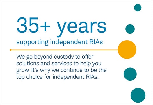 35+ years supporting independent IRAs. We go beyond custody to offer solutions and services to help you grow. It's why we continue to be the top choice for independent IRAs.