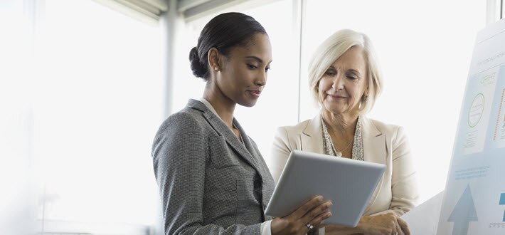 Women with tablet