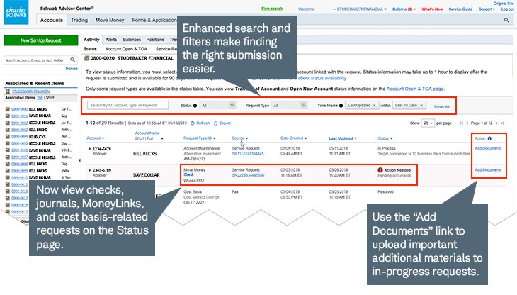 Track more request types and easily add required documents with the redesigned Status page