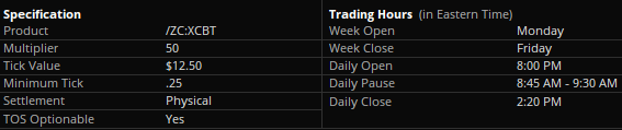 Corn Futures Contract Specifications