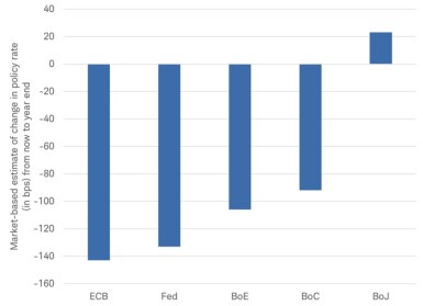 Bar chart of sector exposure for the MSCI World Index and its shortest duration quintile, illustrating large differences in Information Technology, Healthcare, Financials and Materials.