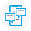 illustrated icon of a smartphone with conversation clouds